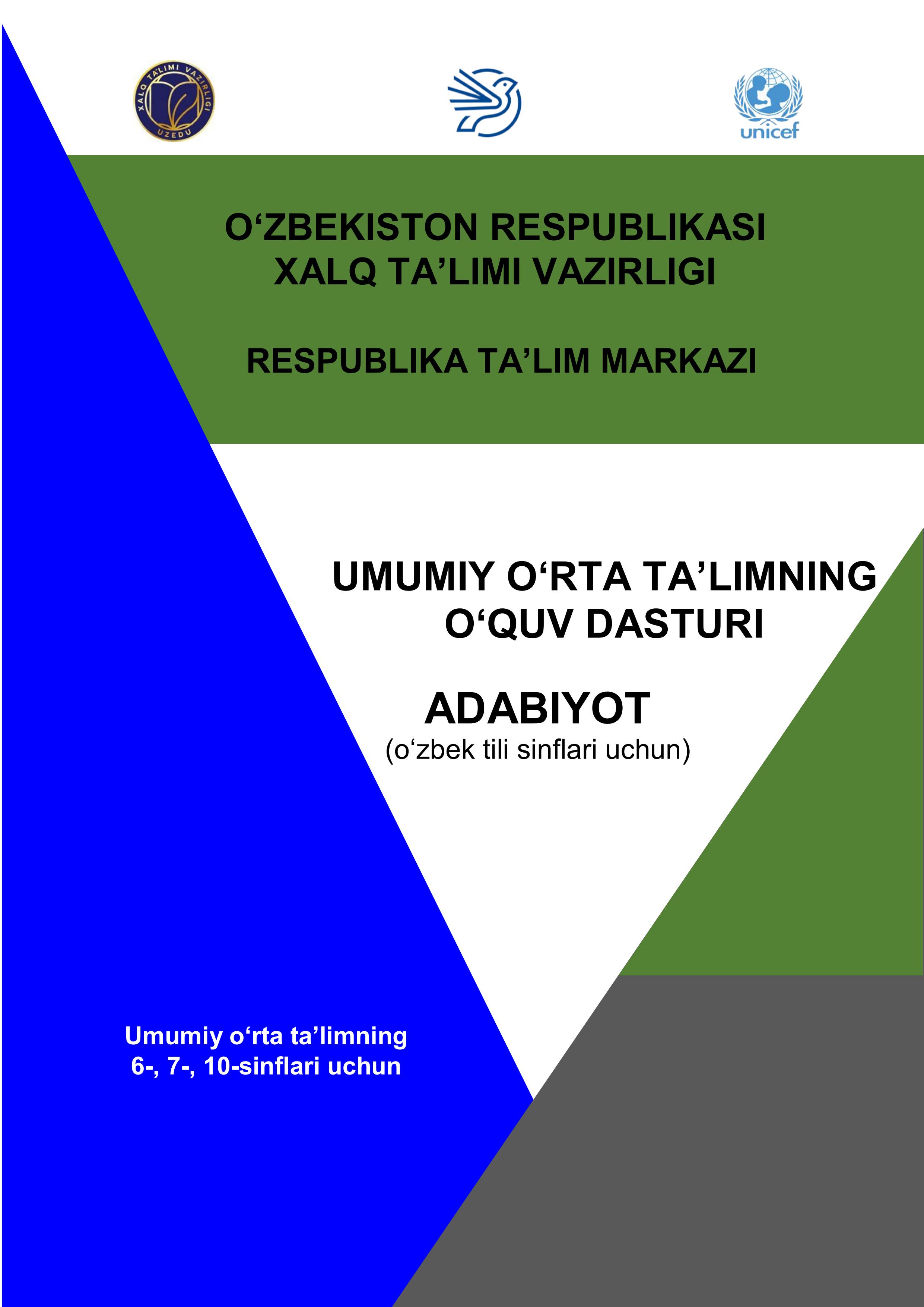 10-sinf Adabiyot fani bo'yicha o'quv dasturi